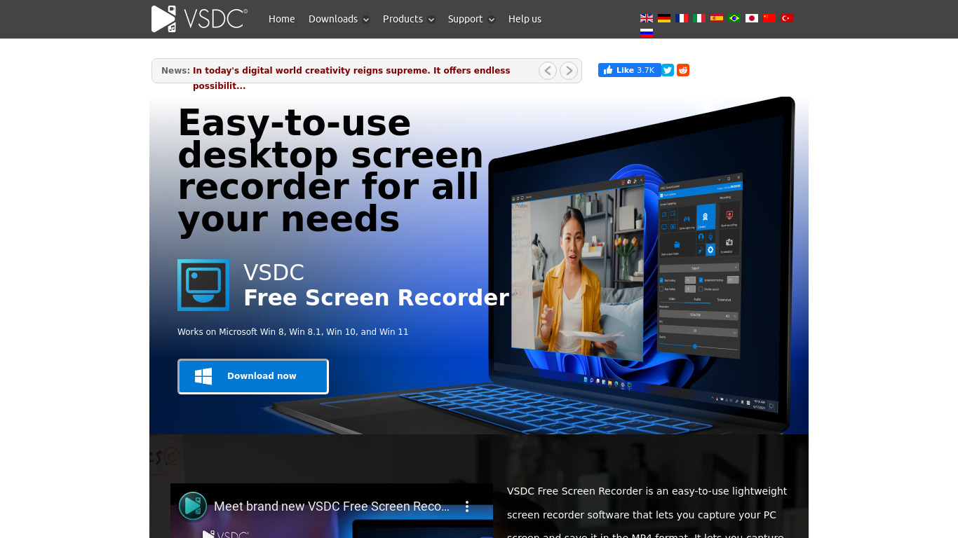 VSDC Free Screen Recorder Landing page