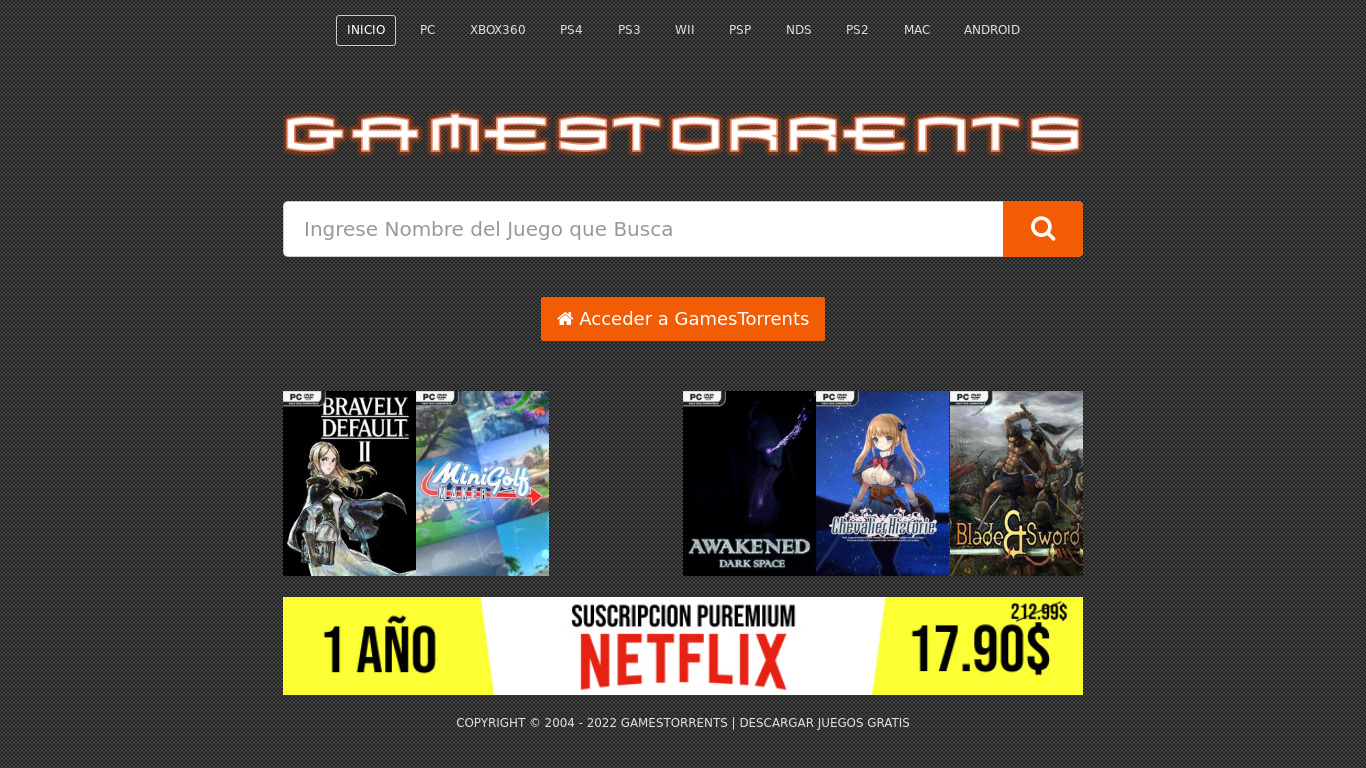 GamesTorrents Landing page