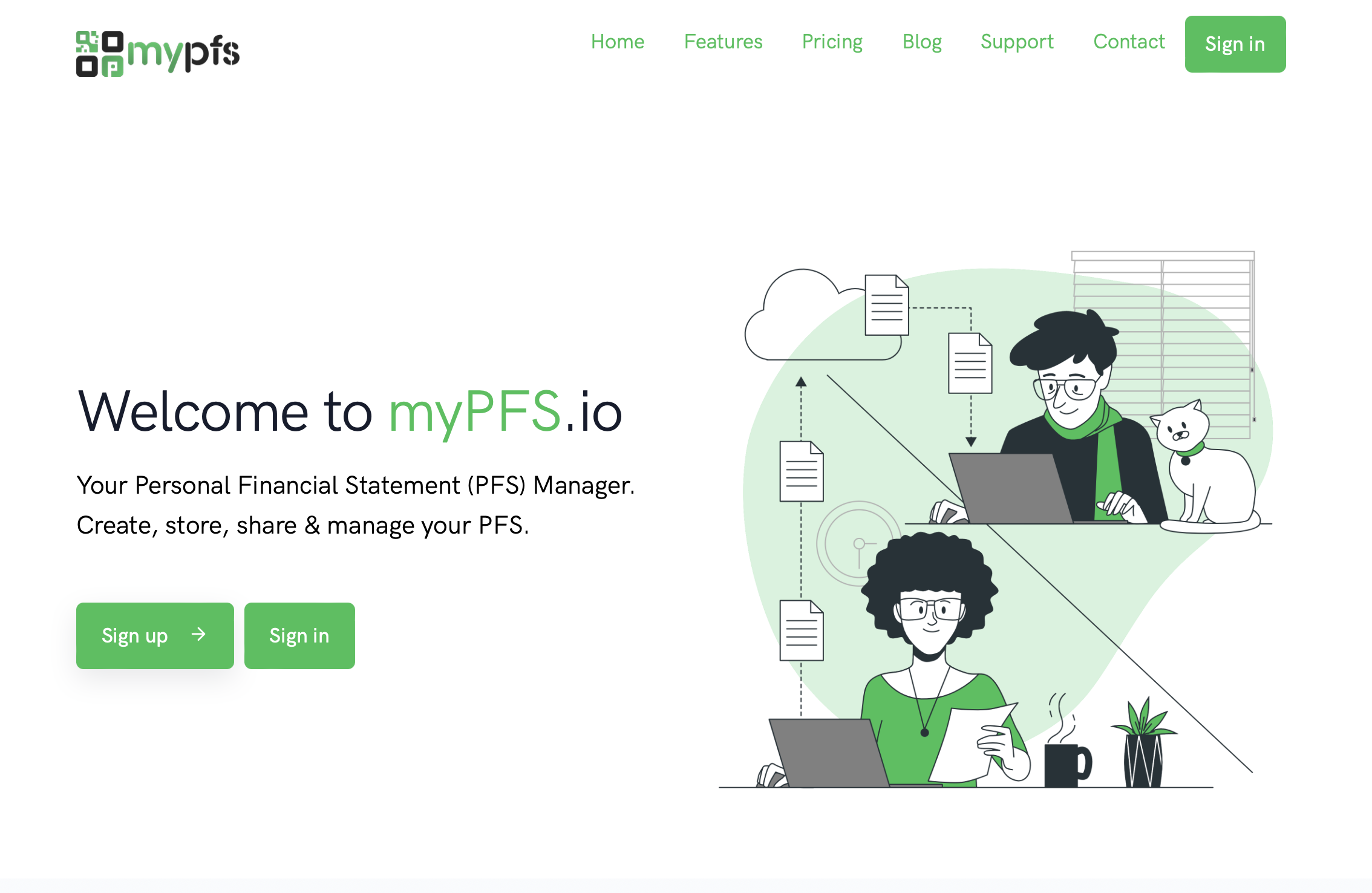 myPFS.io Landing page