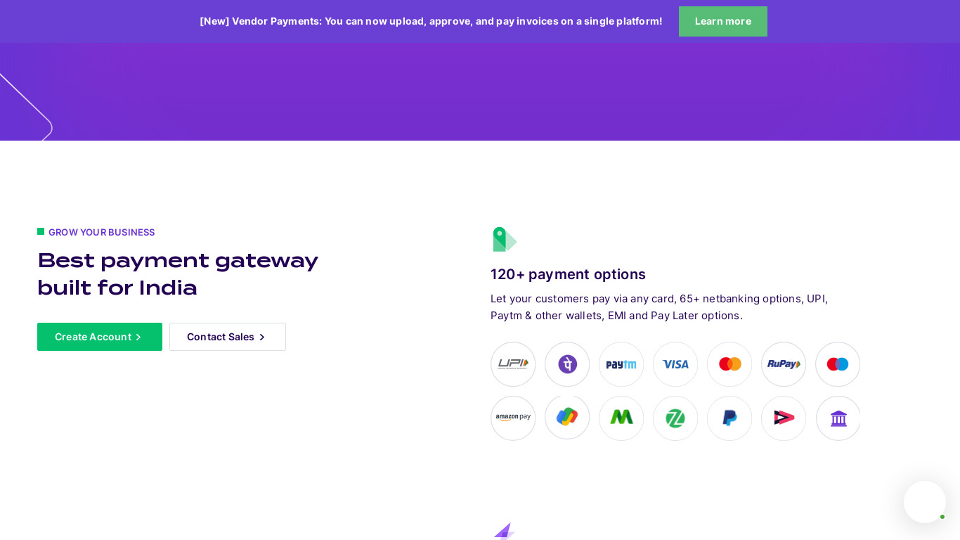 Cashfree Payment Gateway Landing page