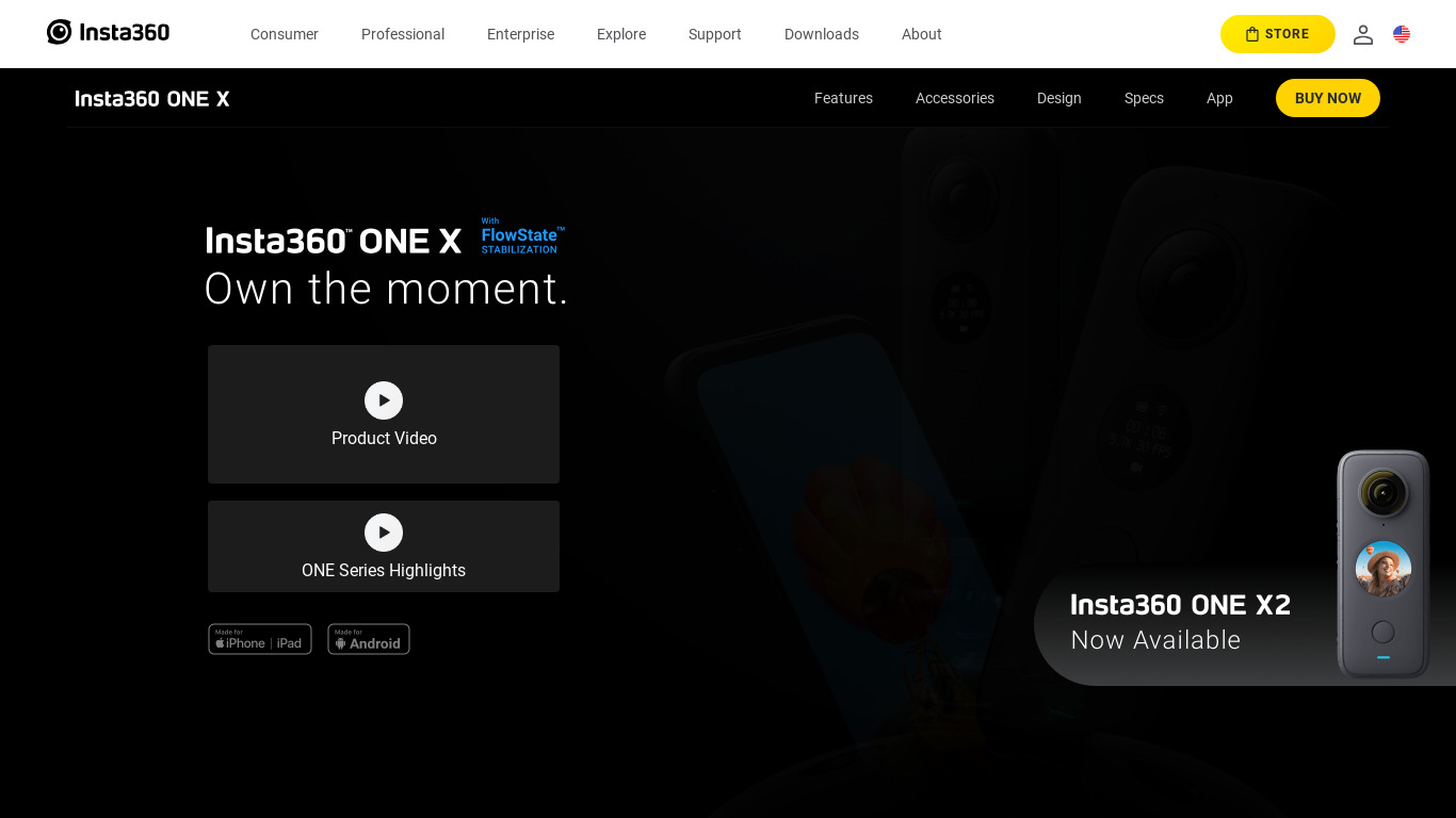 Insta360 ONE X Landing page