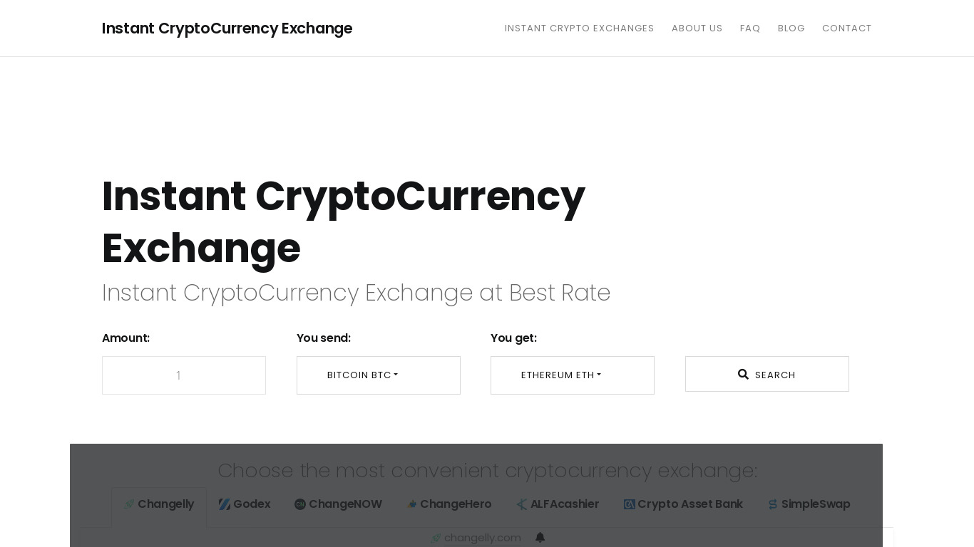 InstantCryptoCurrencyExchange Landing page