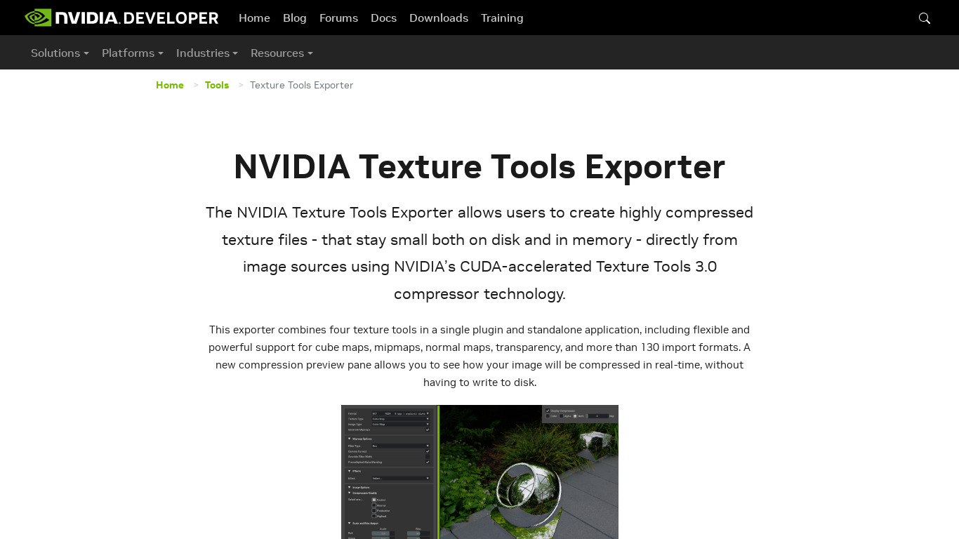 NVIDIA Texture Tools Exporter Landing page