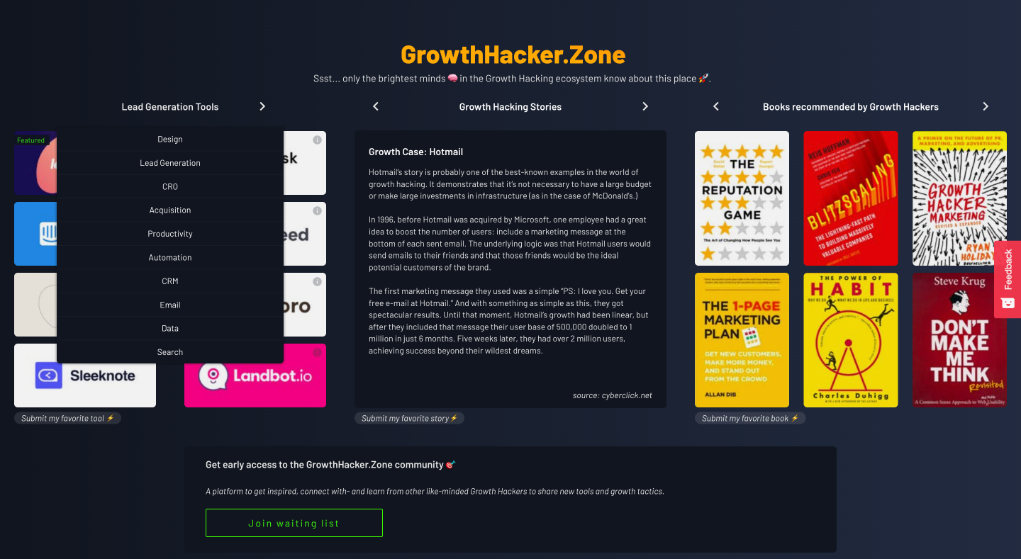 GrowthHacker.Zone Landing page