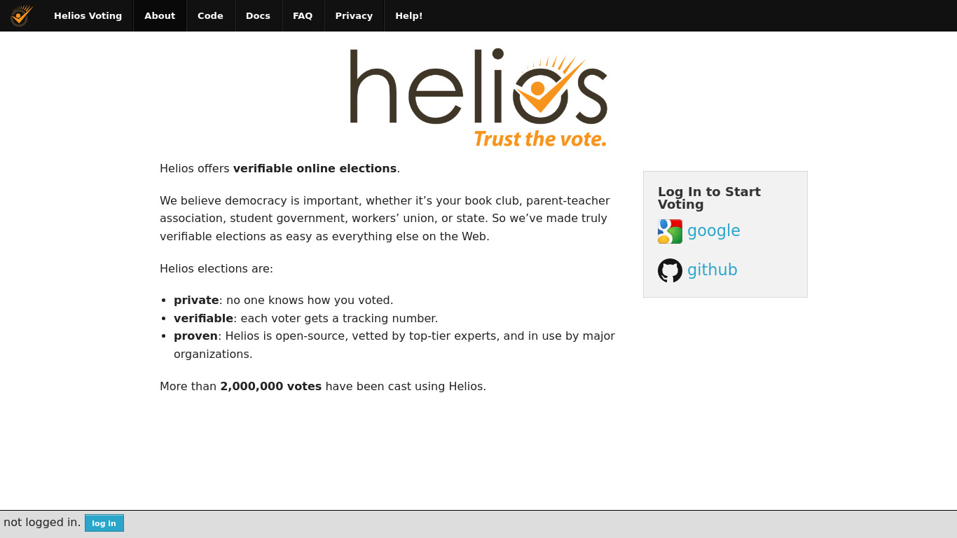Helios Voting Landing page