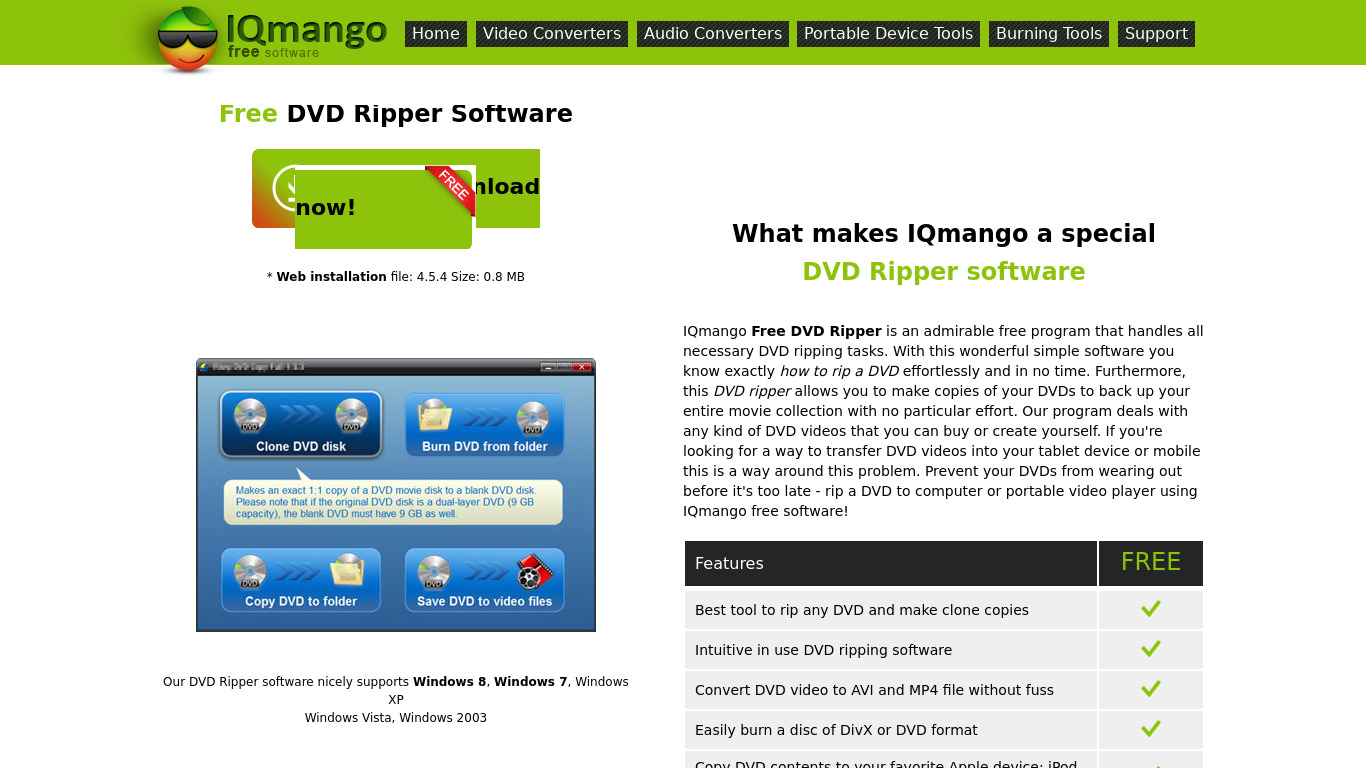 IQmango DVD Ripper Landing page