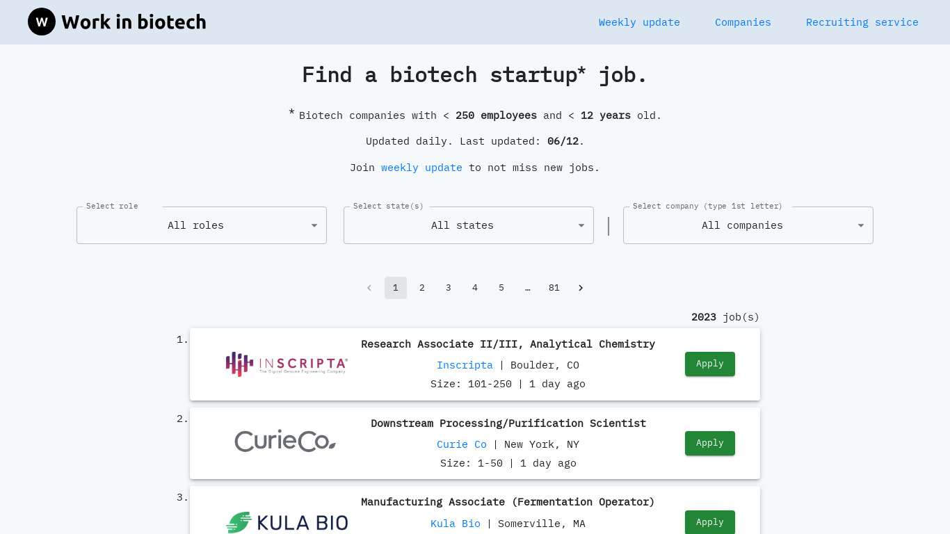 Work in biotech Landing page