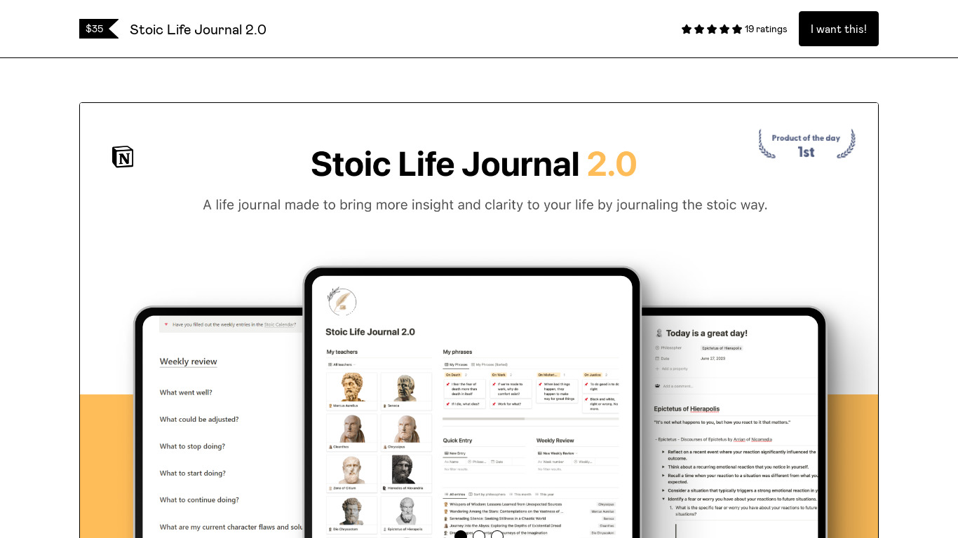 Stoic Life Journal Landing page