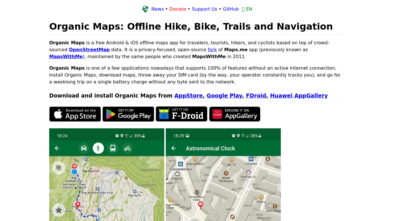 Organic Maps Landing page
