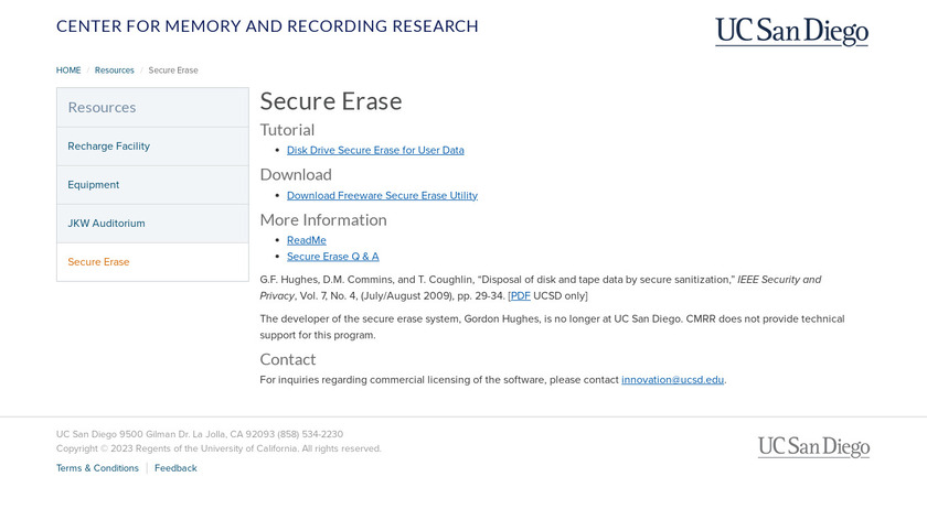 Secure Erase Landing Page