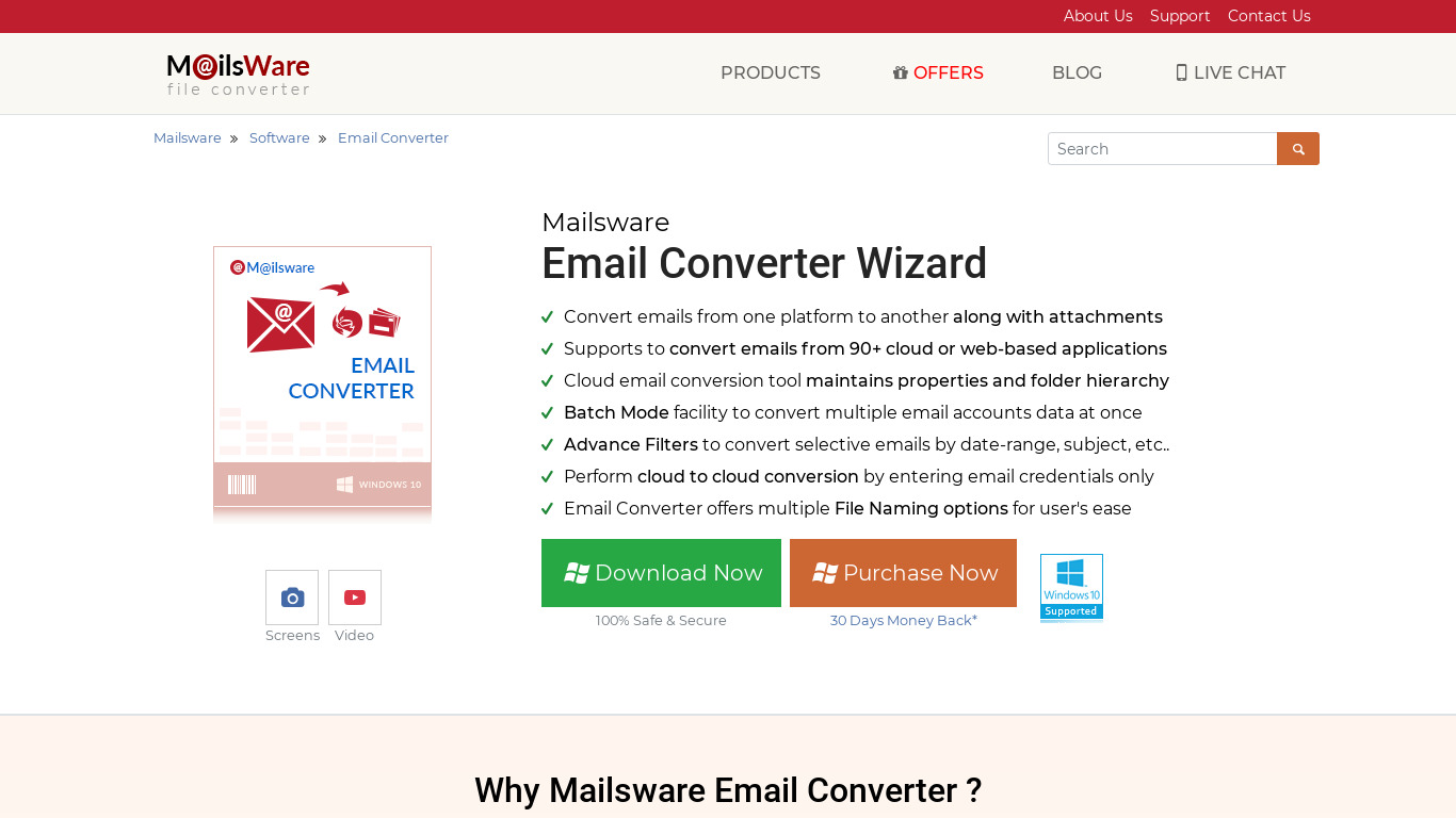 Mailsware Email Converter Landing page
