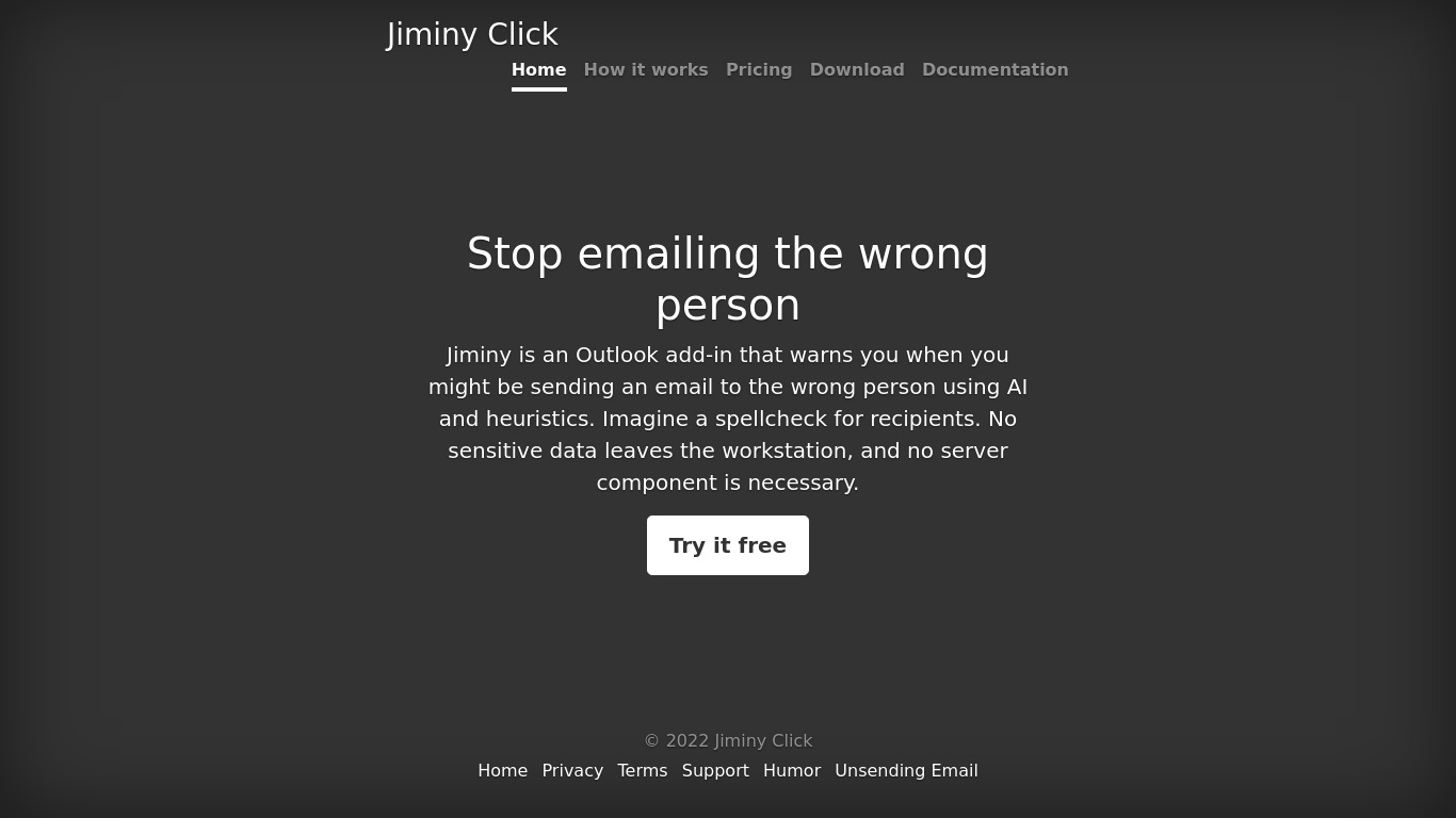 Jiminy Click Landing page