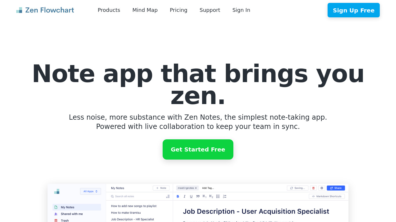 zenflowchart.com Zen Notes Landing page