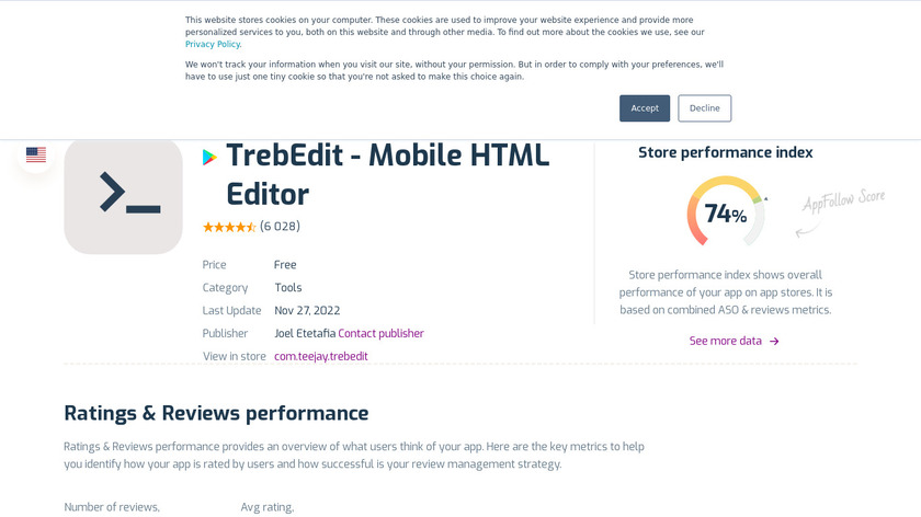 TrebEdit – Mobile HTML Editor Landing Page