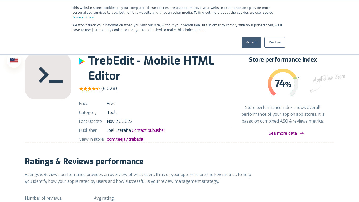 TrebEdit – Mobile HTML Editor Landing page