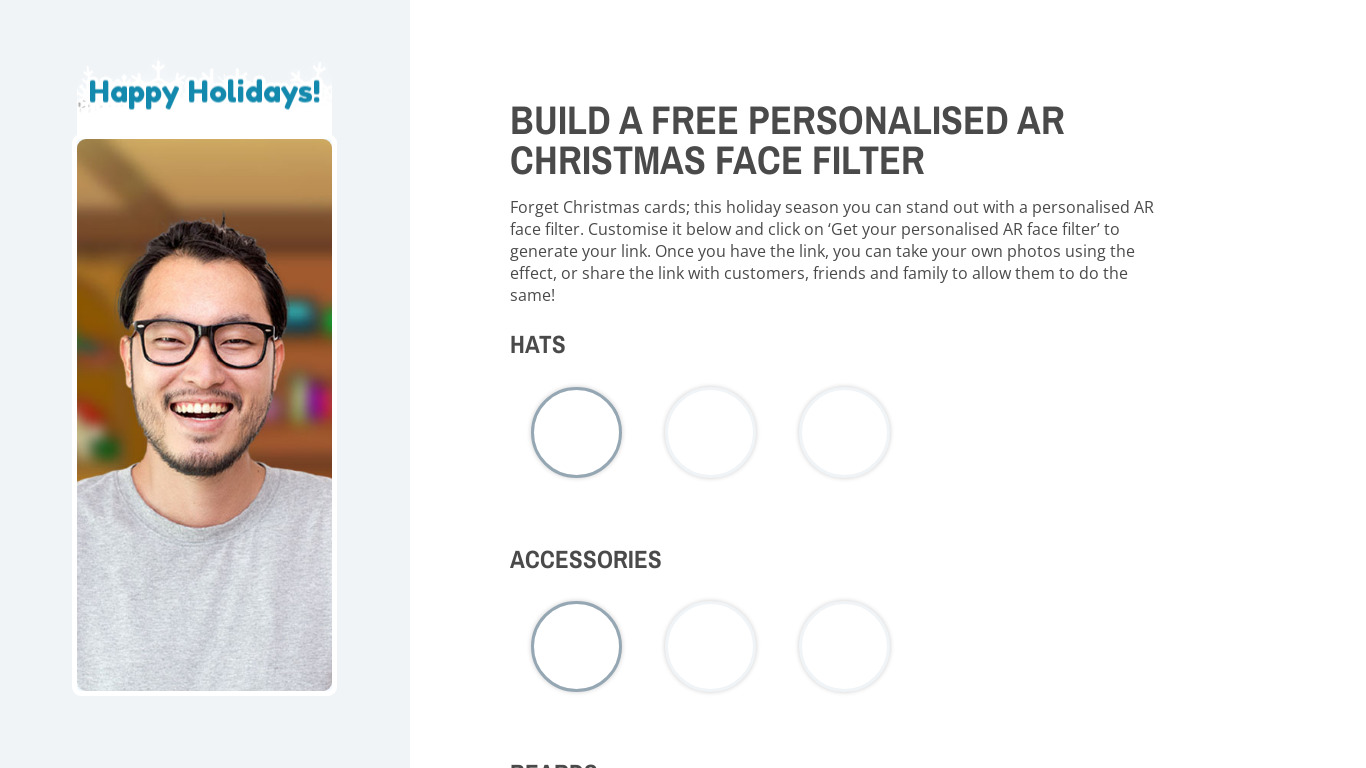 Free Christmas Face Filter Builder Landing page