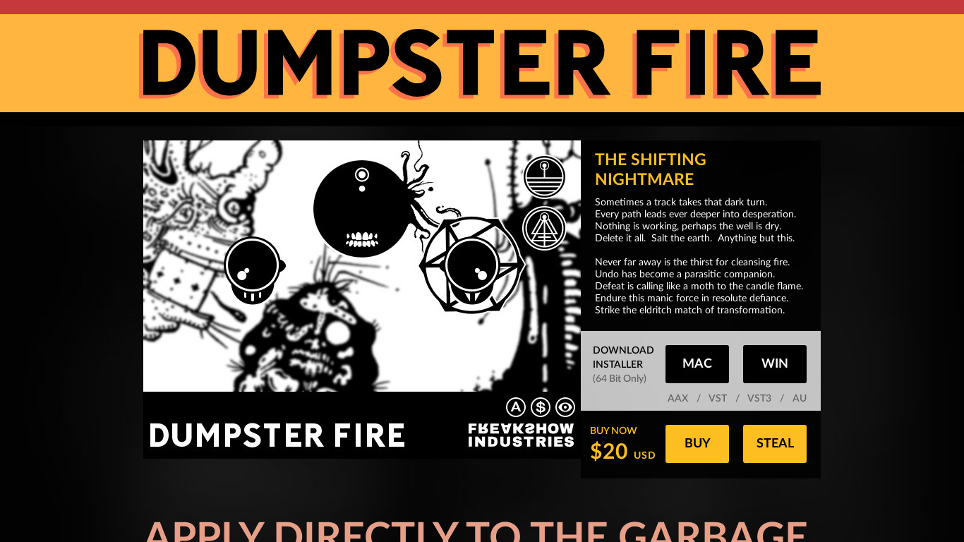 Dumpster Fire by Freakshow Industries Landing page