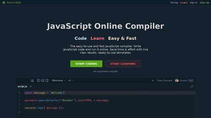 PLAYCODE.io JavaScript Online Editor screenshot