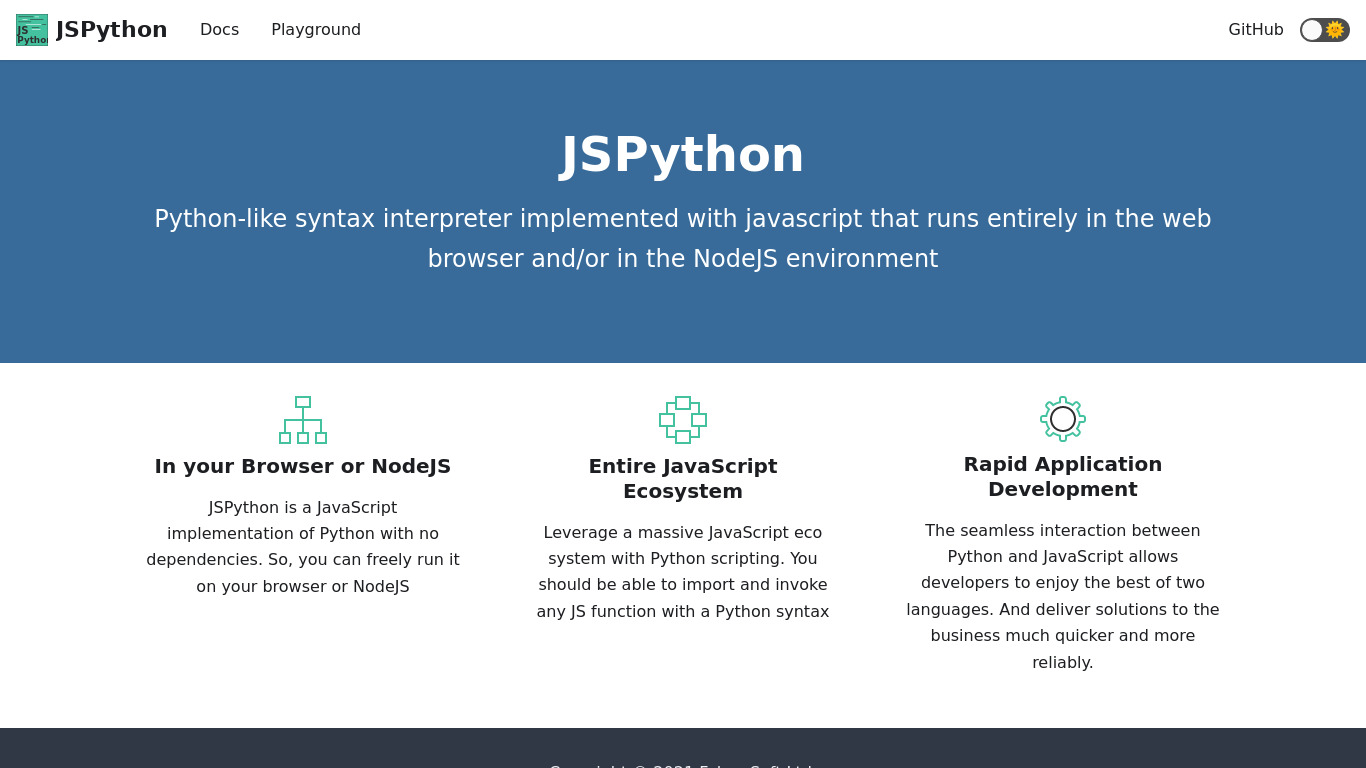 JSPython Landing page