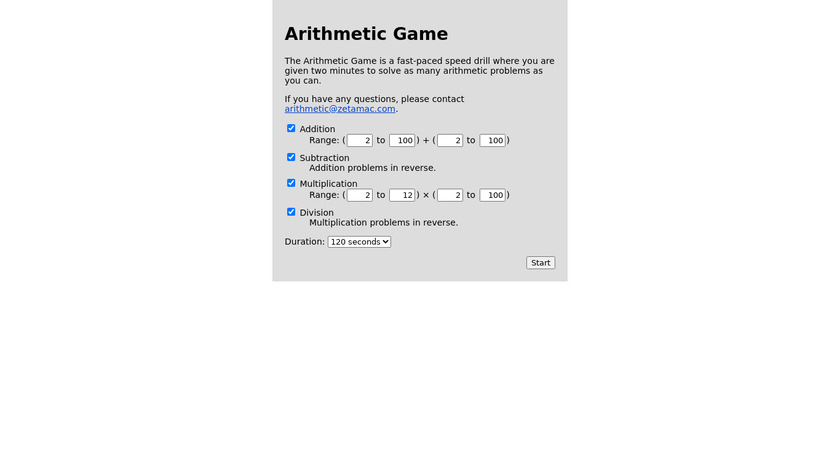 The Arithmetic Game Landing Page