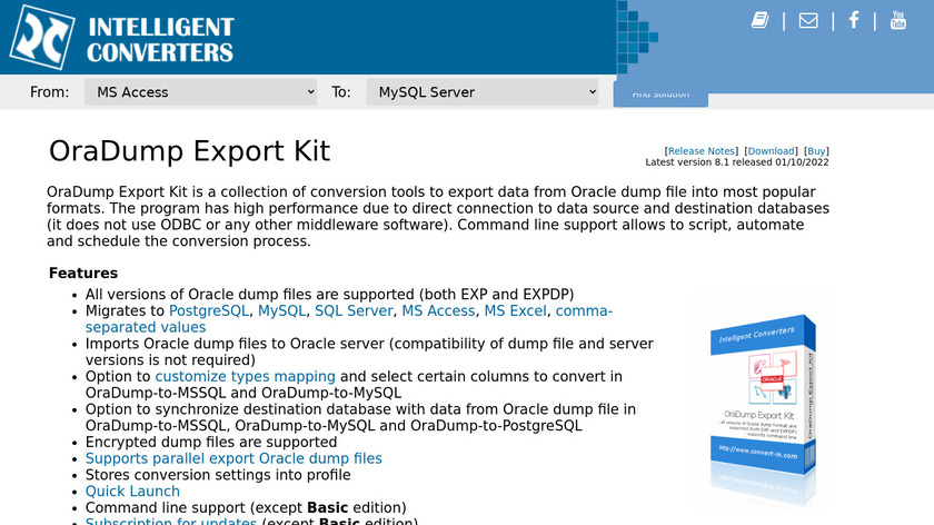 Intelligent Converters OraDump Export Kit Landing Page