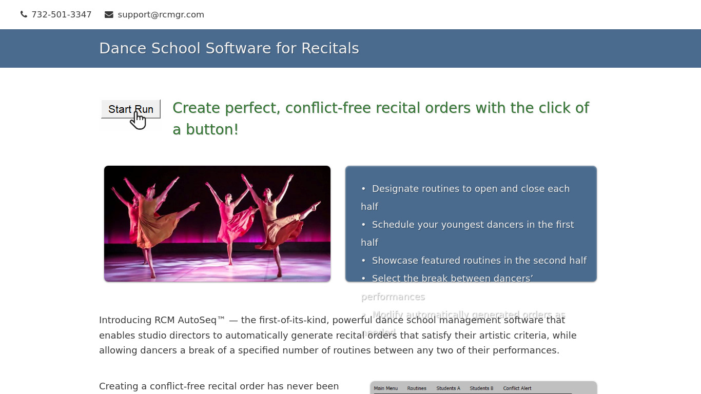 Recital Conflict Manager Landing page