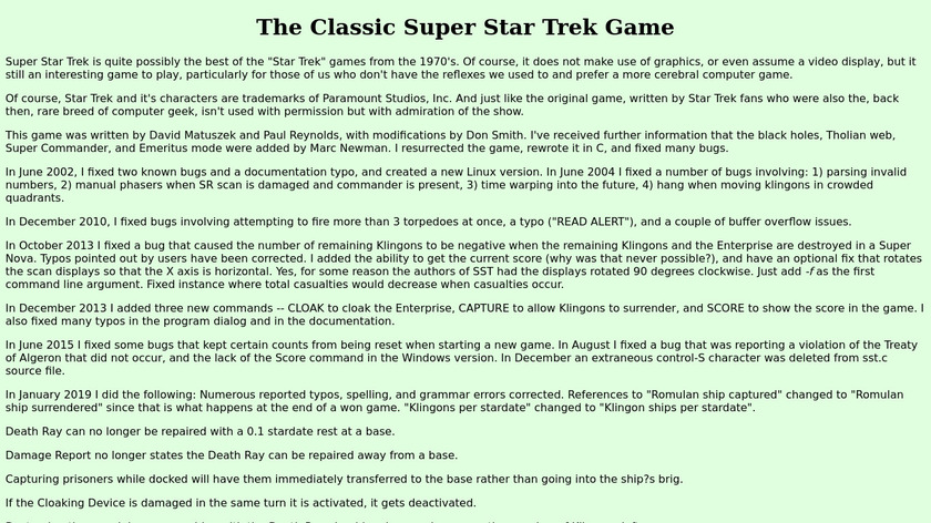 Super Star Trek Landing Page