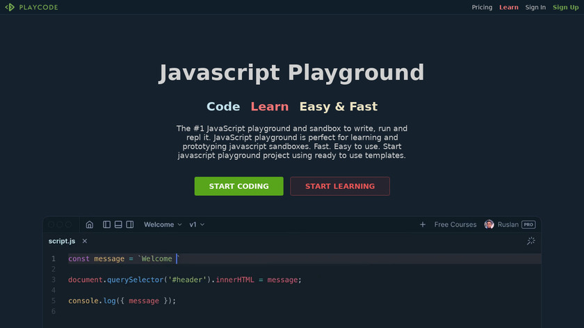 Playcode.io Landing Page