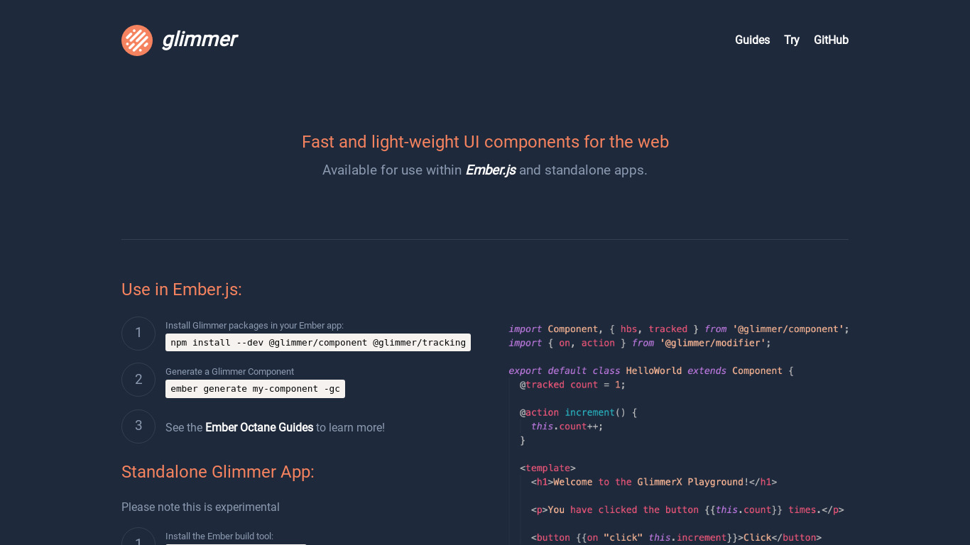 Glimmer Landing page