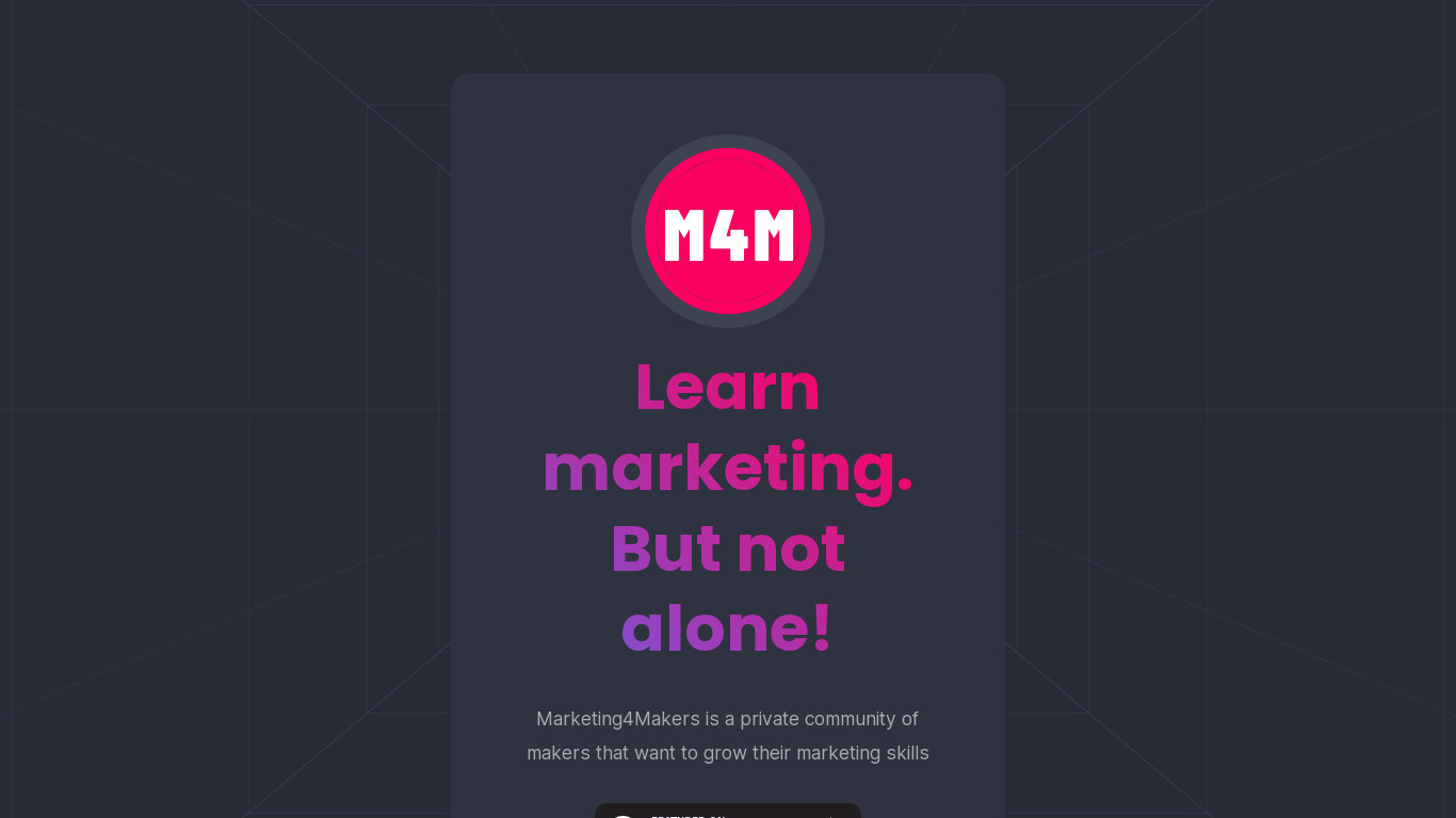 Marketing4Makers Community Landing page