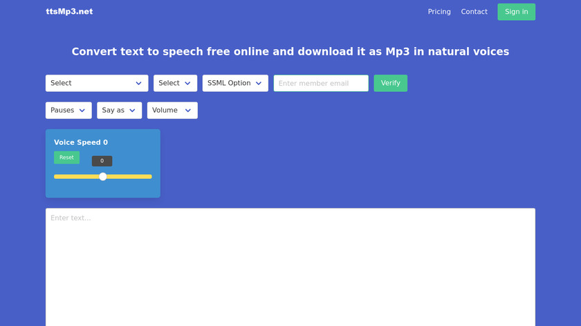 Free text to speech Landing Page