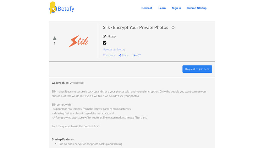 Slik - Encrypted Photos Landing Page