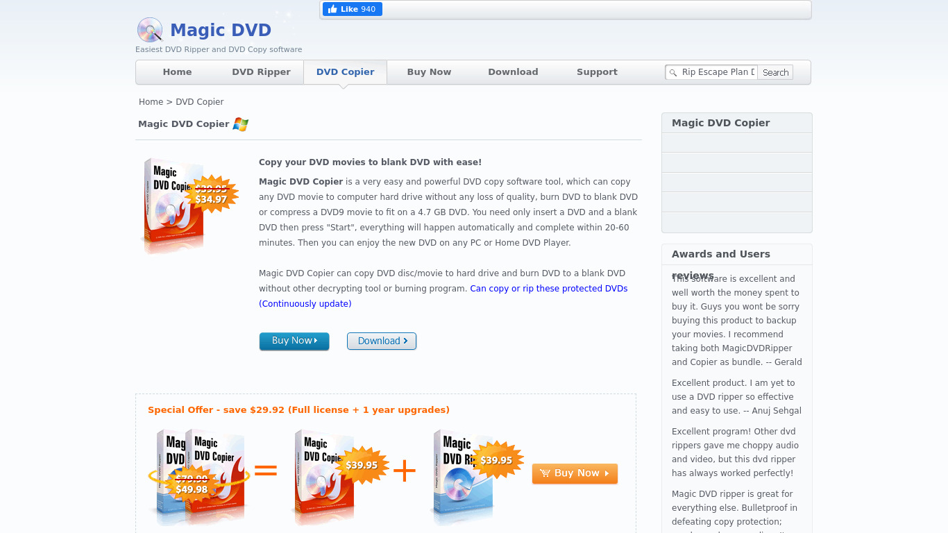 Magic DVD Copier Landing page