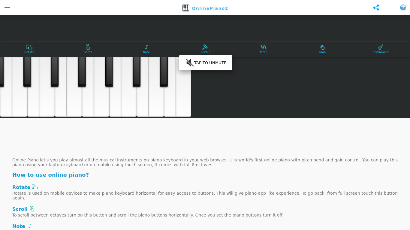 onlinepiano.app OnlinePiano2 Landing page