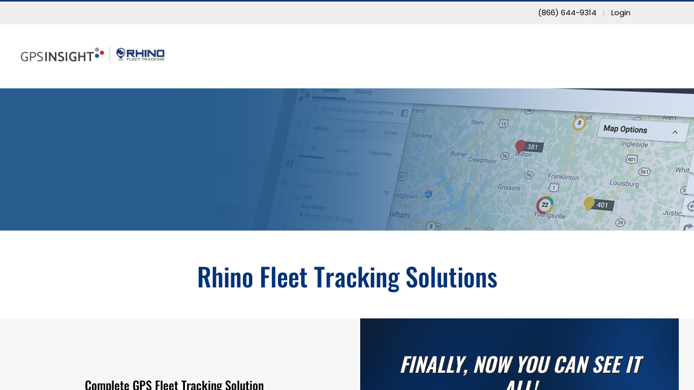 Rhino Fleet Tracking Landing page