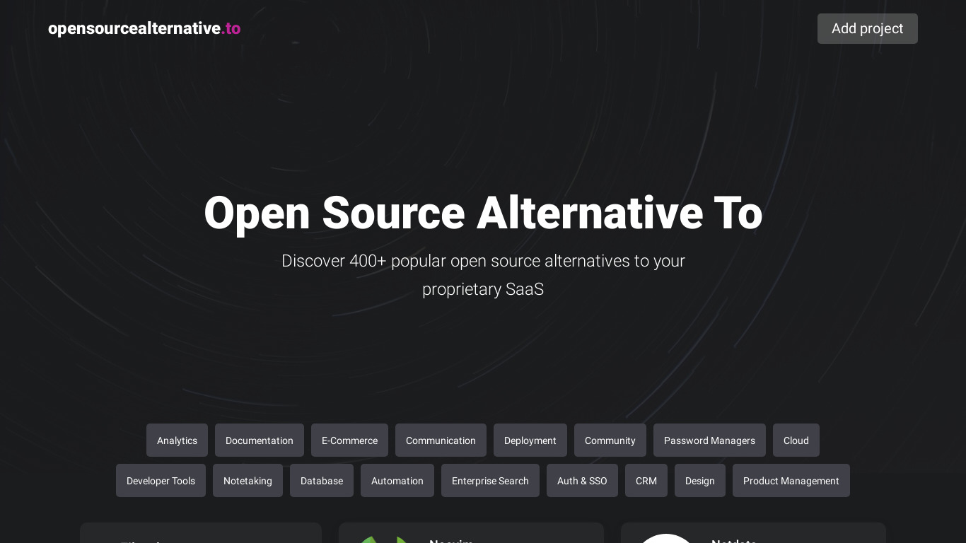 Open Source Alternative To Landing page