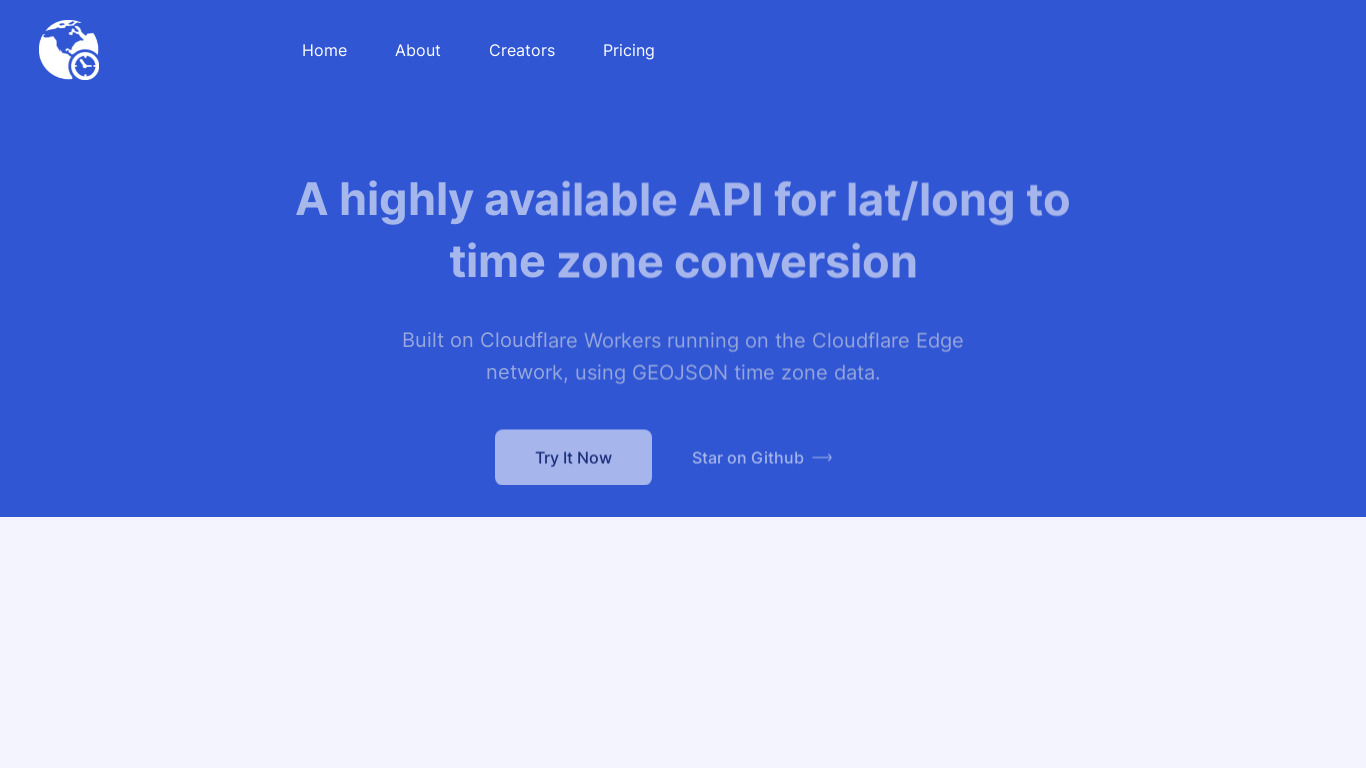 Time Zones API Landing page