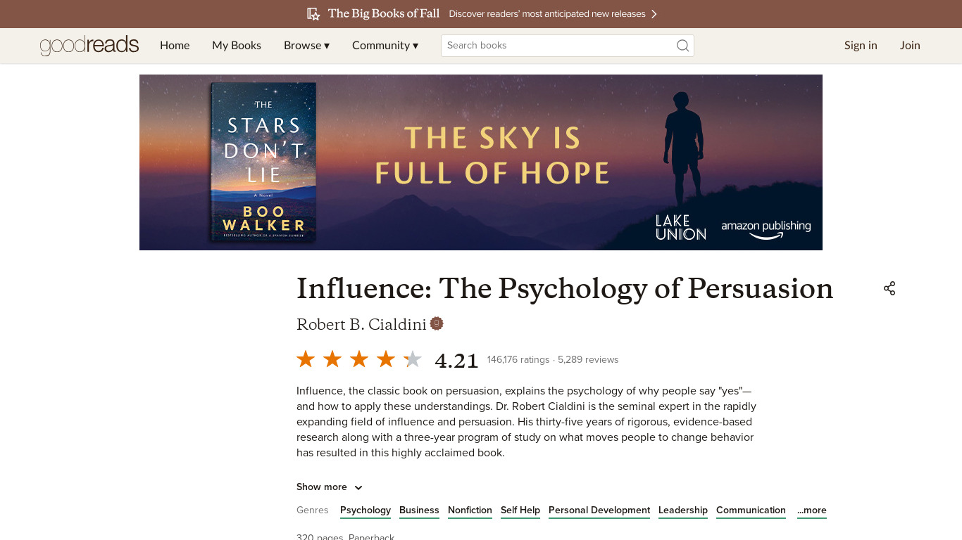 Influence: The Psychology of Persuasion Landing page