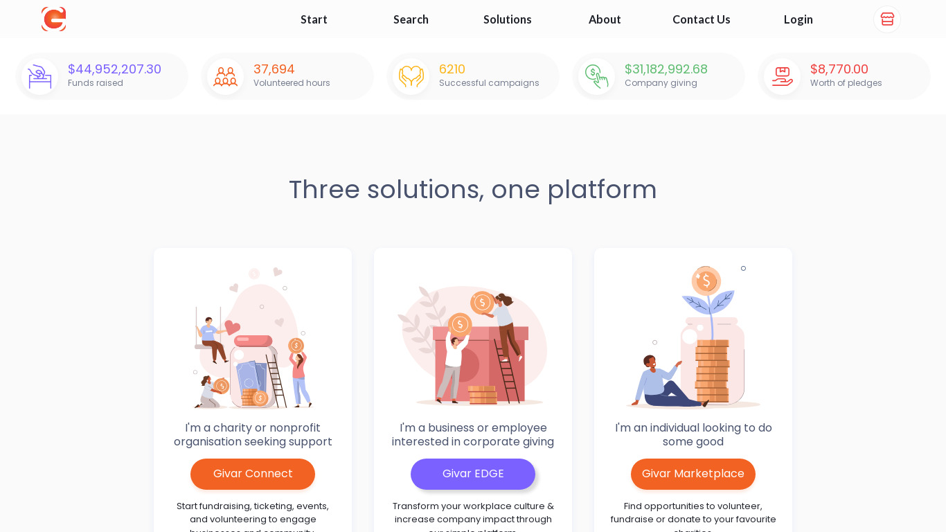 Givar Connect Landing page