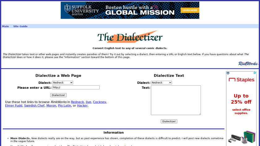 Dialectizer Landing Page