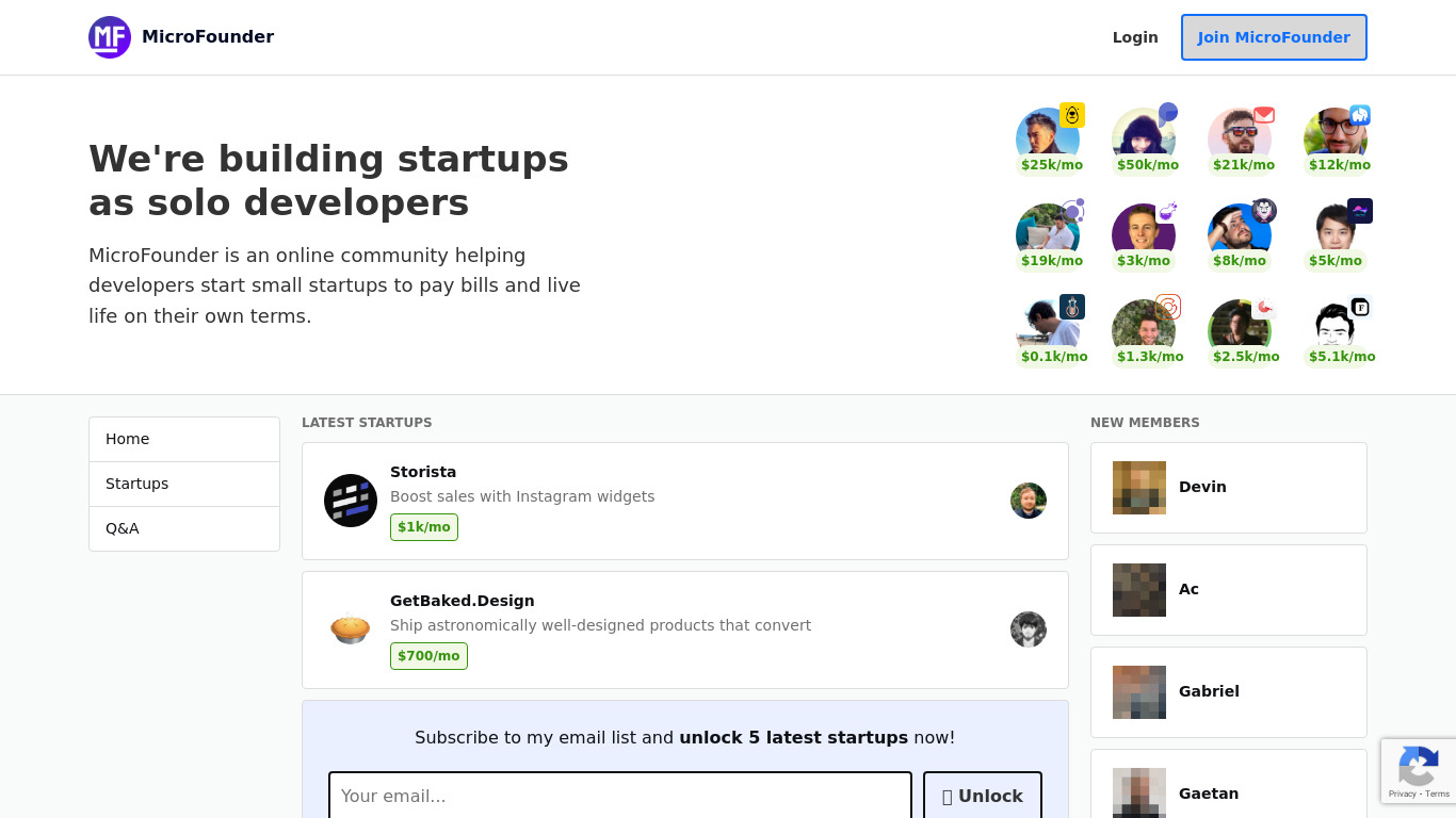 MicroFounder Landing page