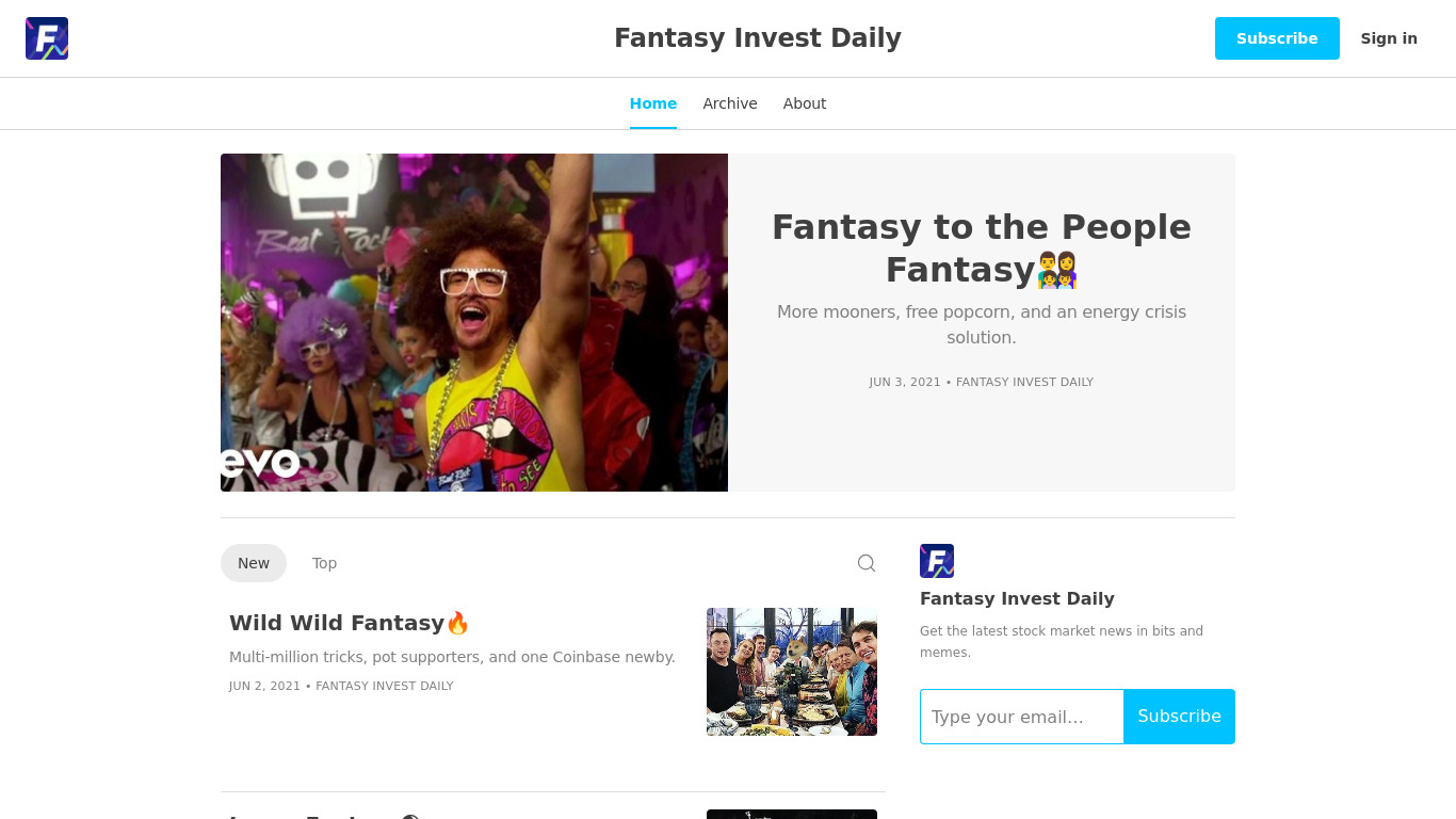 Fantasy Invest Daily Landing page