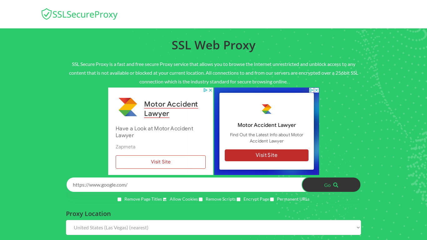 SSLSecureProxy Landing page