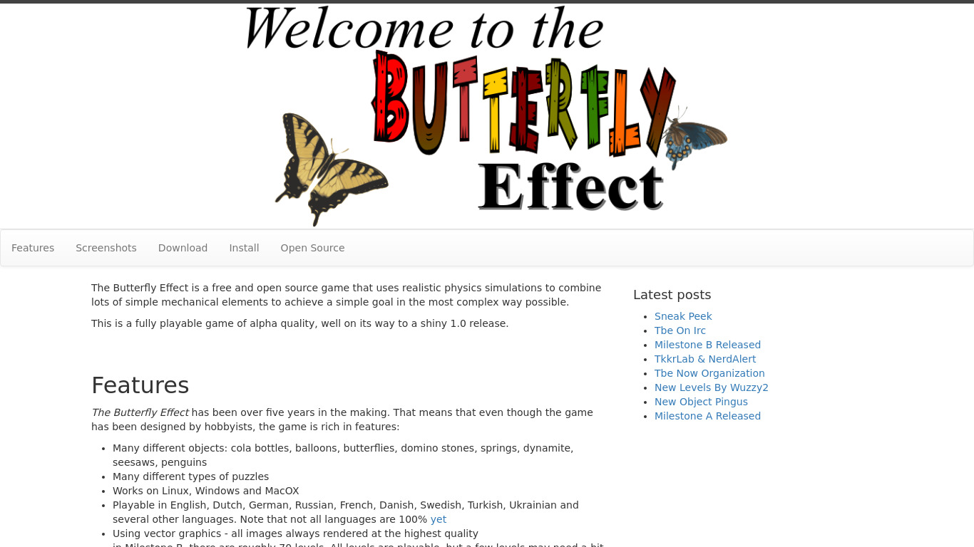 The Butterfly Effect Landing page