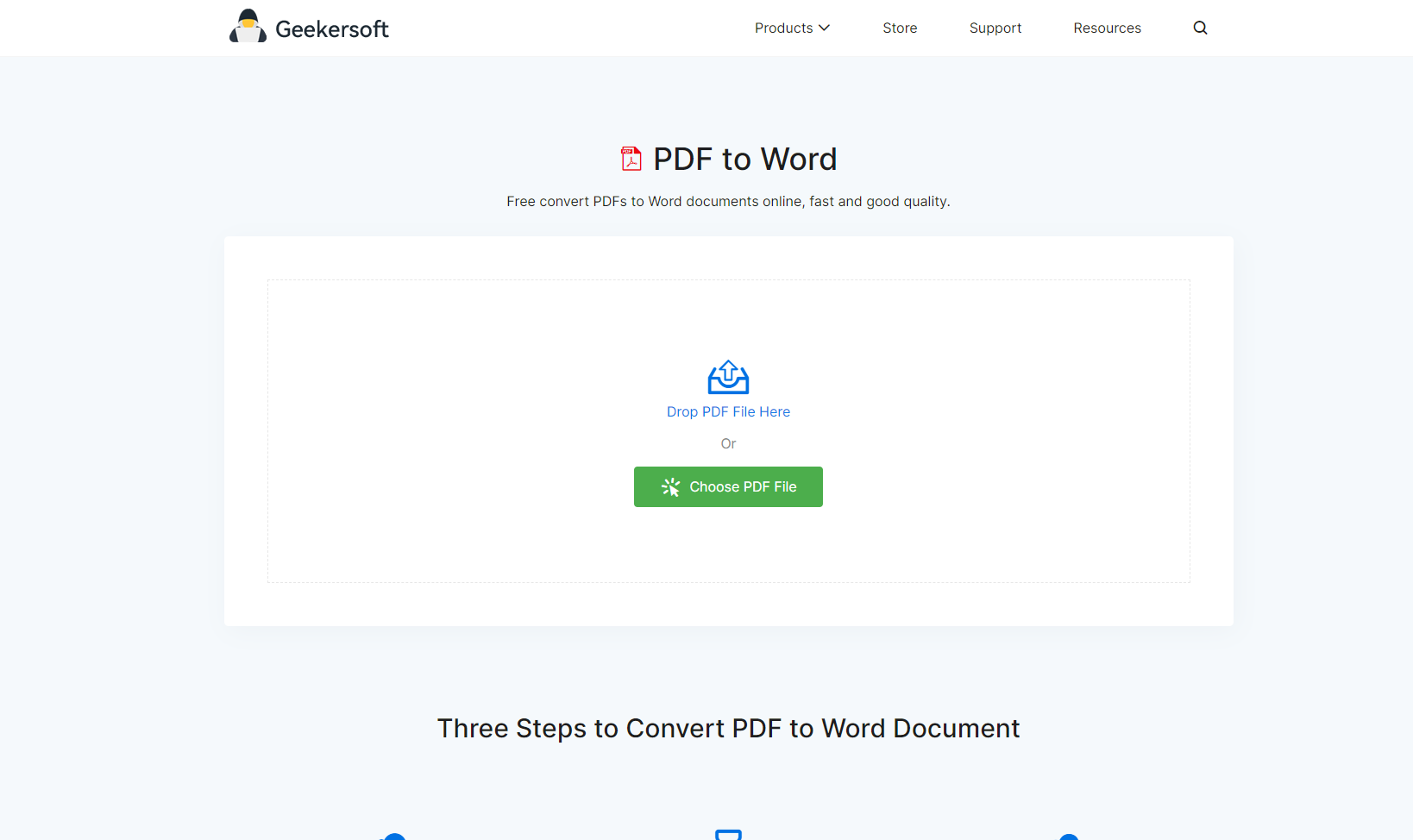 Geekersoft PDF to Word Landing page