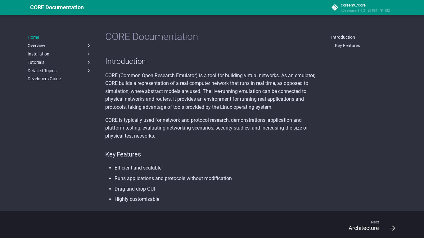Common Open Research Emulator (CORE) Landing page