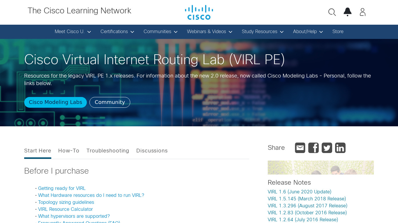 Cisco VIRL Landing page
