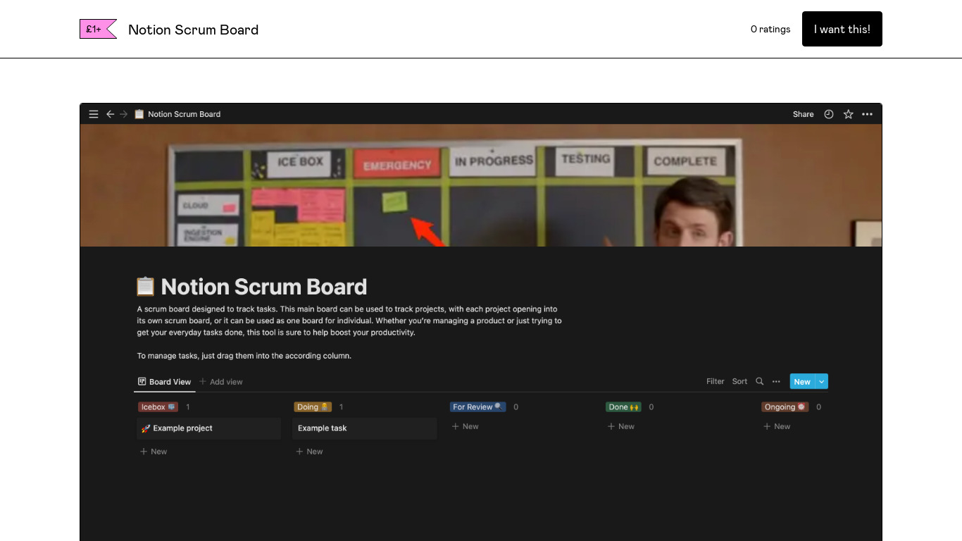Scrum Board for Notion Landing page