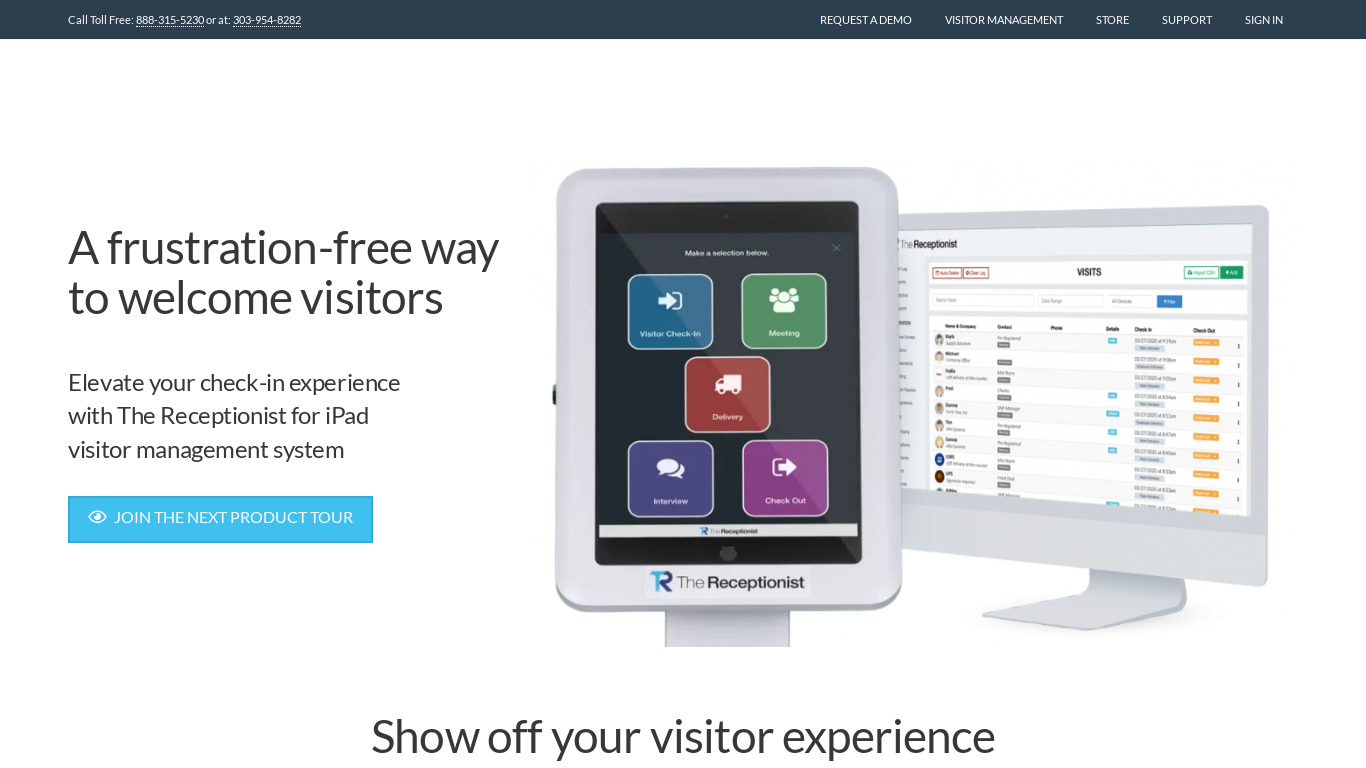 The Receptionist for iPad Landing page