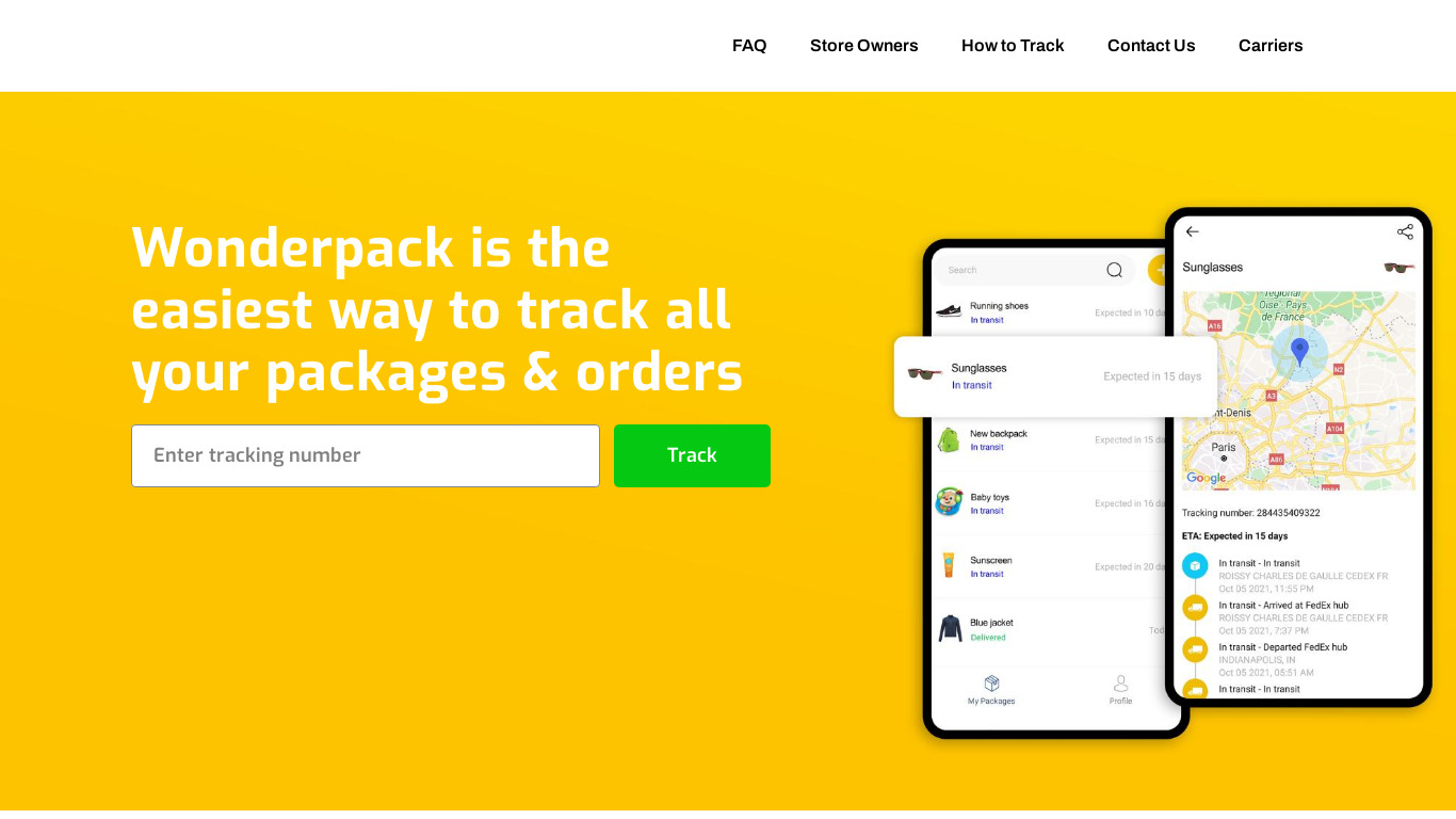TrackMyPack Landing page